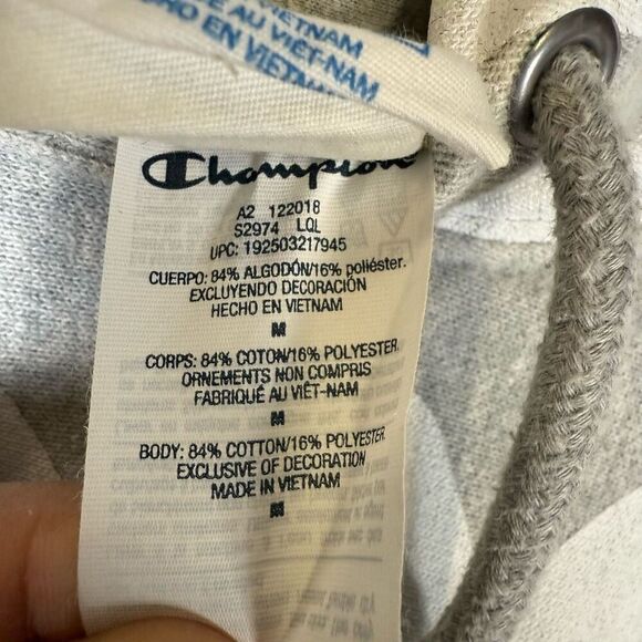 Champion Reverse Weave Mens Medium All Over Print Hoodie Sweatshirt Gray White - Picture 2 of 7